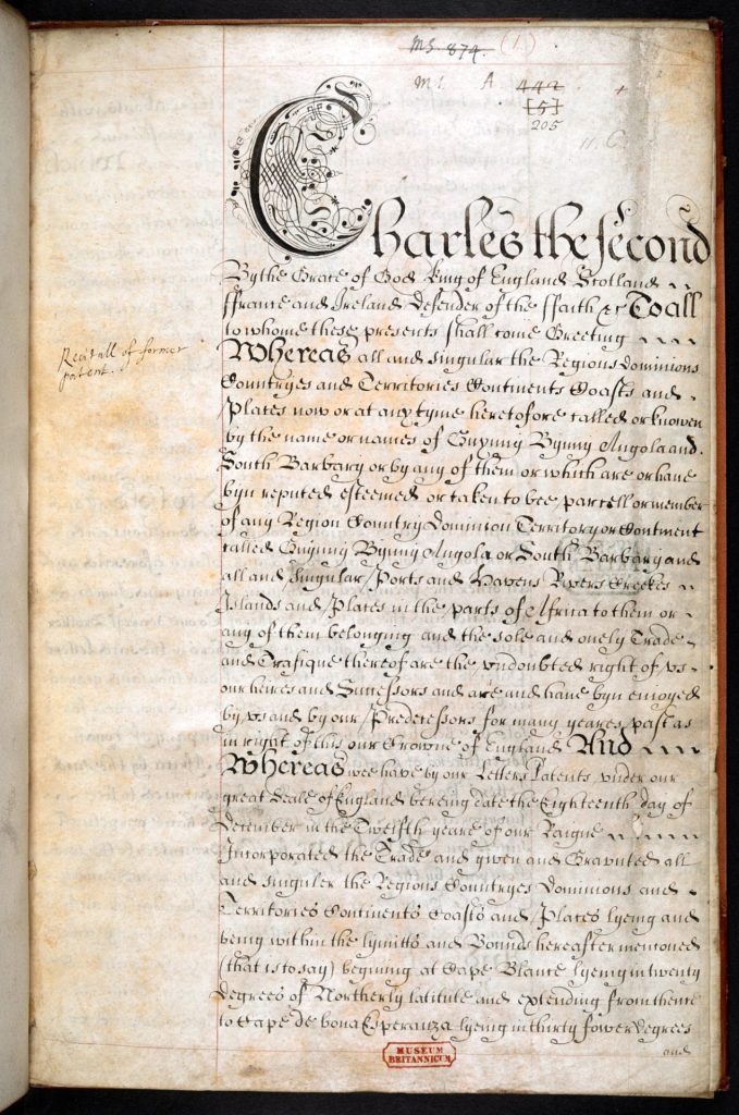 Charter for the Company of Royal Adventurers Trading into Africa. Photo Credit: © British Library.