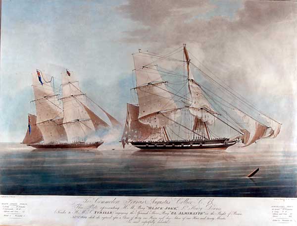 Painting by Nicholas Matthews Condy of HMS Black Joke firing on the Spanish Slaver El Almirante. Photo Credit: © Public Domain via Wikimedia Commons.