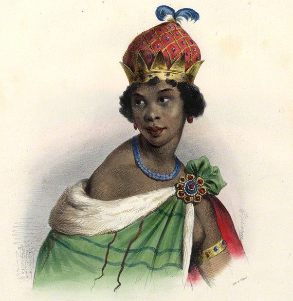 Colored lithograph of Queen Nzinga Mbandi. Photo Credit: © Public Domain via Wikimedia Commons.